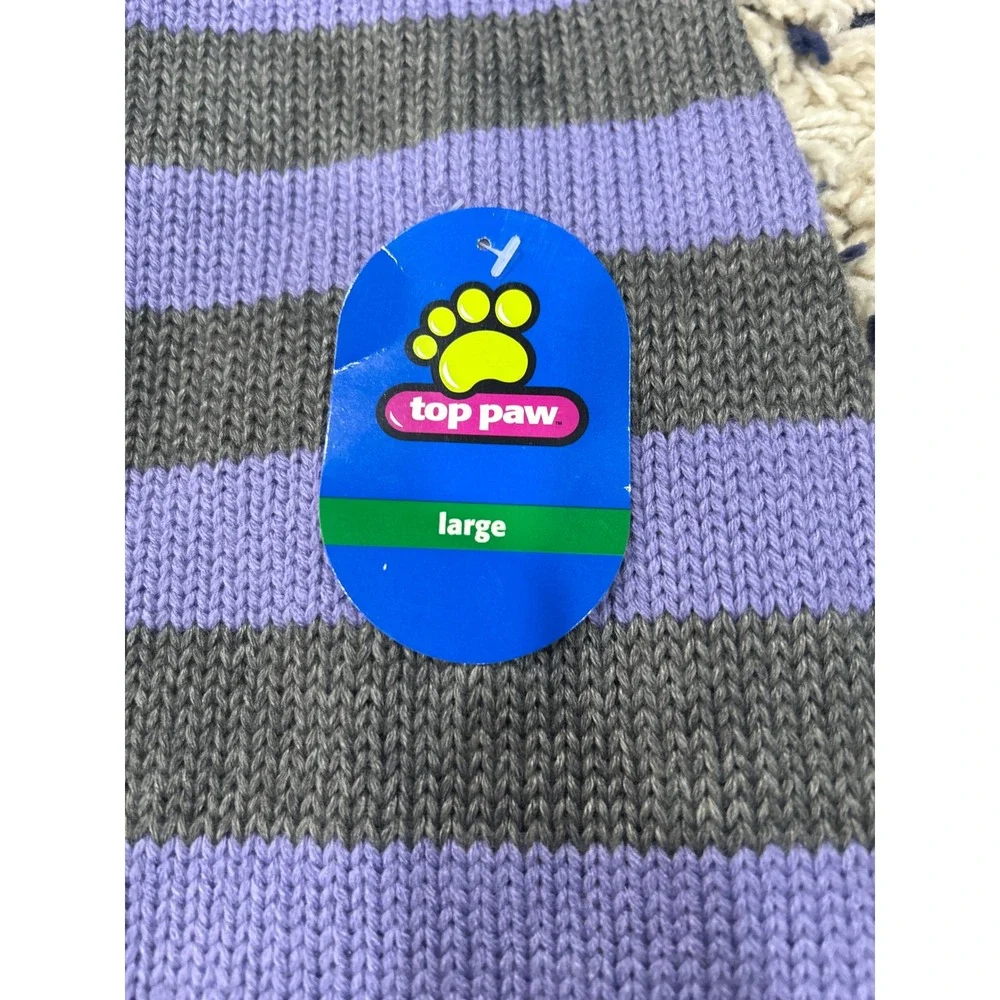 Top Paw Dog Sweater Large Purple Gray Striped Knit Pet‎ Clothes with Pocket NEW